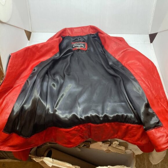 Vtg red leather perfecto biker motorcycle womens jacket sz 1 - Picture 4 of 4